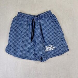 Vintage Embassy Rice University Plaid Lounge Shorts Mens SM Blue Made in USA